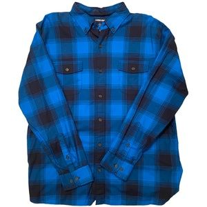 Blue plaid flannel (L)